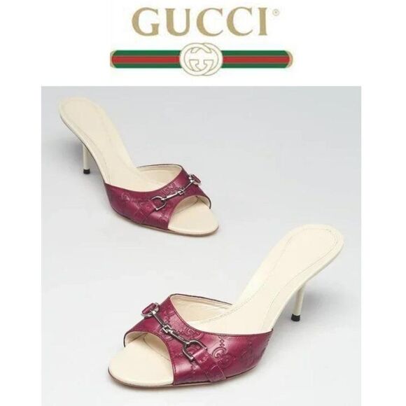 GUCCI Women's Purple Guccissima Leather Open-Toe Horsebit Mules Size 38C - Picture 2 of 14